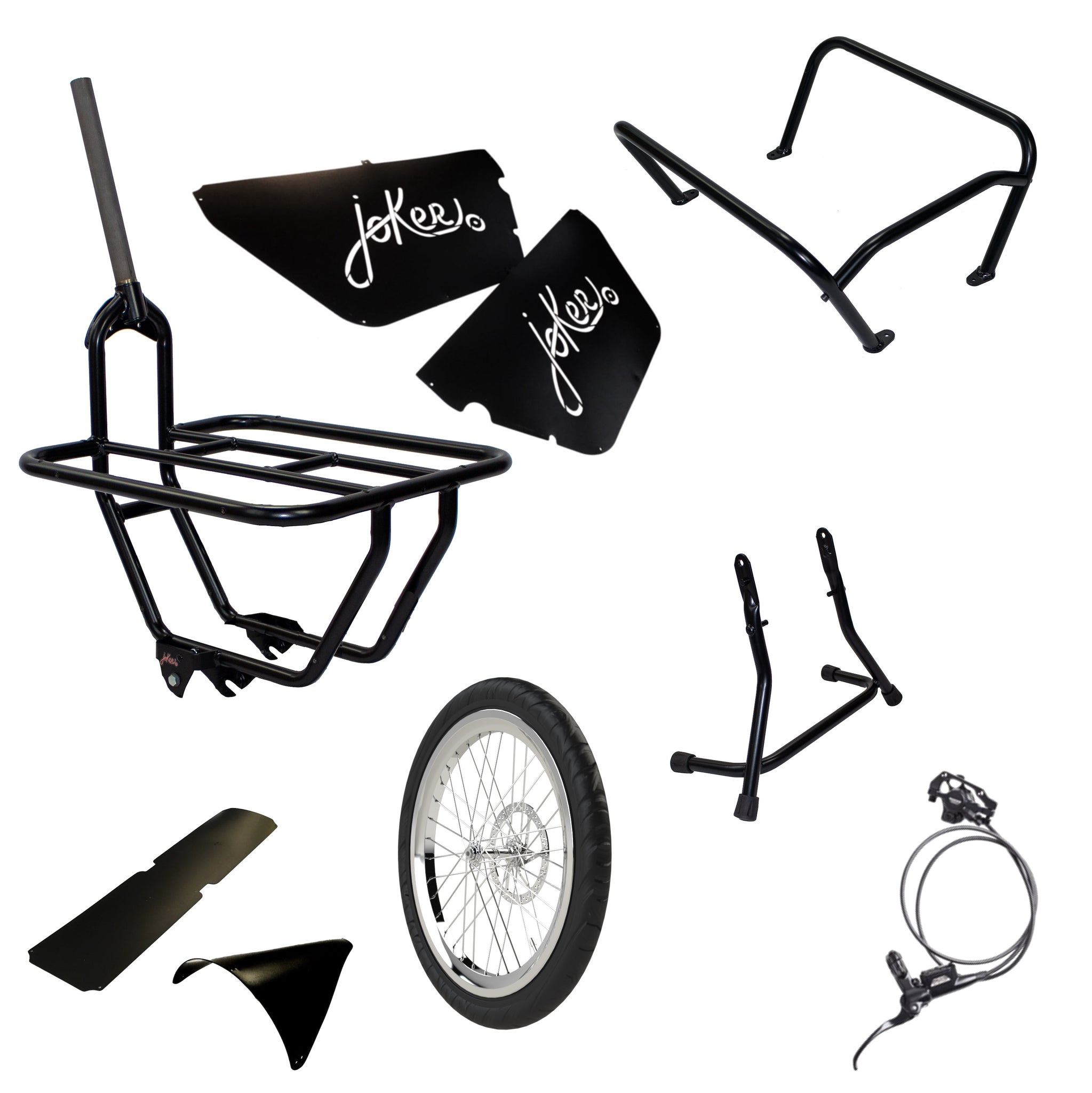JoKer Mini - Fourche-cargo, roue, frein, garde-boue, armature, jupes de roue,