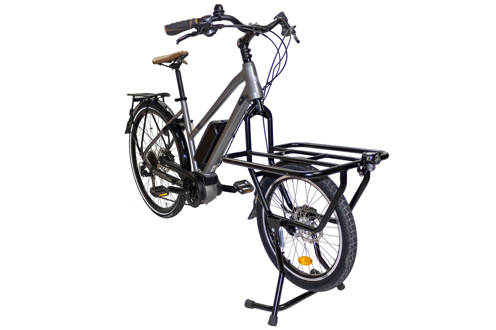 Vélo de ville Peugeot équipé d'une Fourche cargo JoKer Mini 